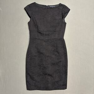 Brooks Brothers 346 Black Textured Sheath Dress Cap Sleeve Size 8
